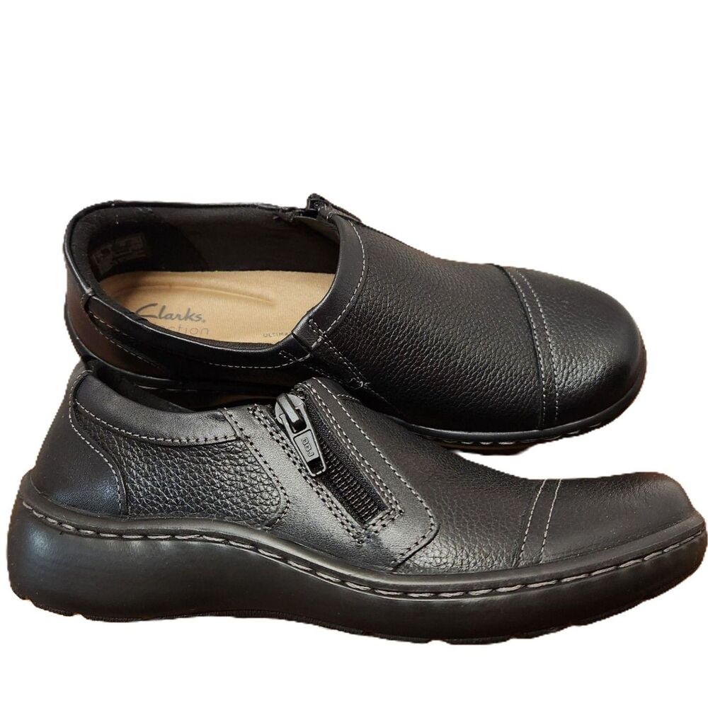Clarks Cora Giny Womens Size 6 Black Zip Up Comfort Loafers